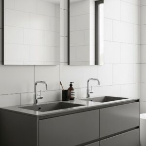 A sleek, modern bathroom vanity